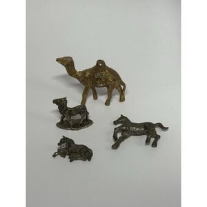 Vintage Brass And Pewter Horse Camel Animal Set Figures Set Of 4